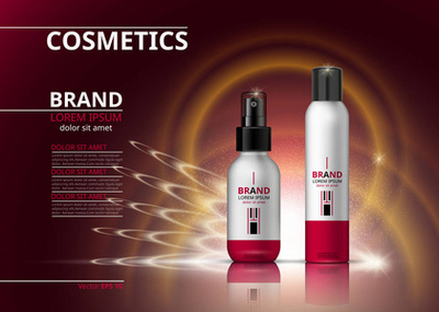 美容抗衰老霜廣告。化妝品包裝設(shè)計。3d 矢量美圖。保濕面膜霜玻璃瓶上閃閃發(fā)光的液體背景與水泡沫。產(chǎn)品包模擬